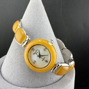 Vintage Maine Line Time Gemstone Watch Yellow Silver Tone NEEDS BATTERY 7.5"